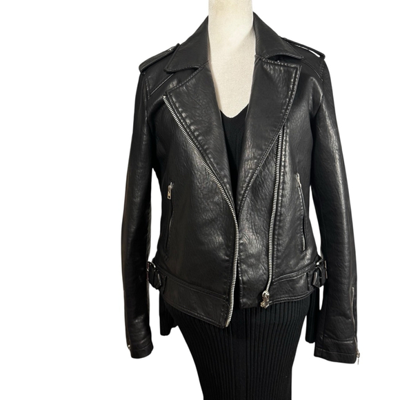 Topshop Jackets & Blazers - Size 6 Topshop Black Faux Leather classic Moto Jacket pockets Zippers Unisex